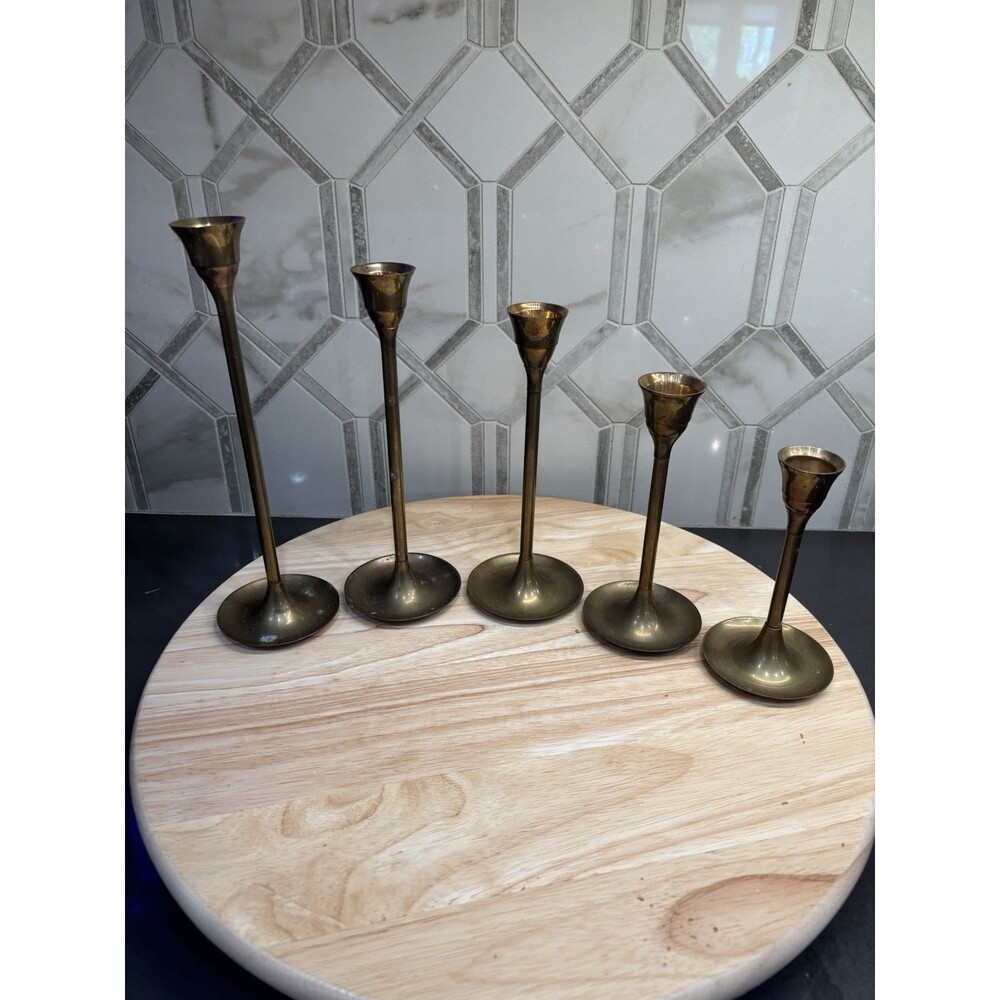 Vintage Brass Candlestick Candle Holders Wedding Holiday Decor Set Of Five India